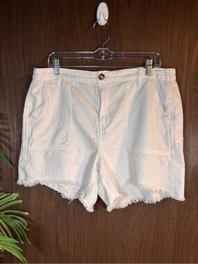 Aerie White High Rise Frayed Hem Shorts Size Large